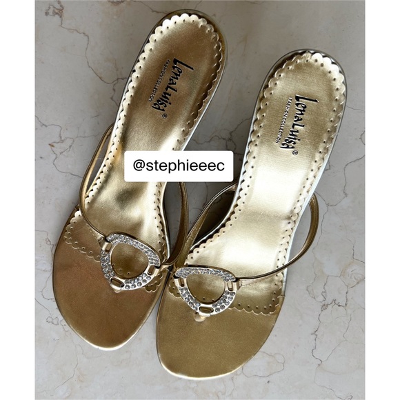 LenaLuisa Gold Slip On Heels with Silver Embellishment Crystal - Picture 6 of 14